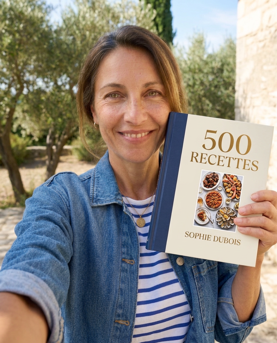 Sophie Dubois tenant son livre 500 Recettes